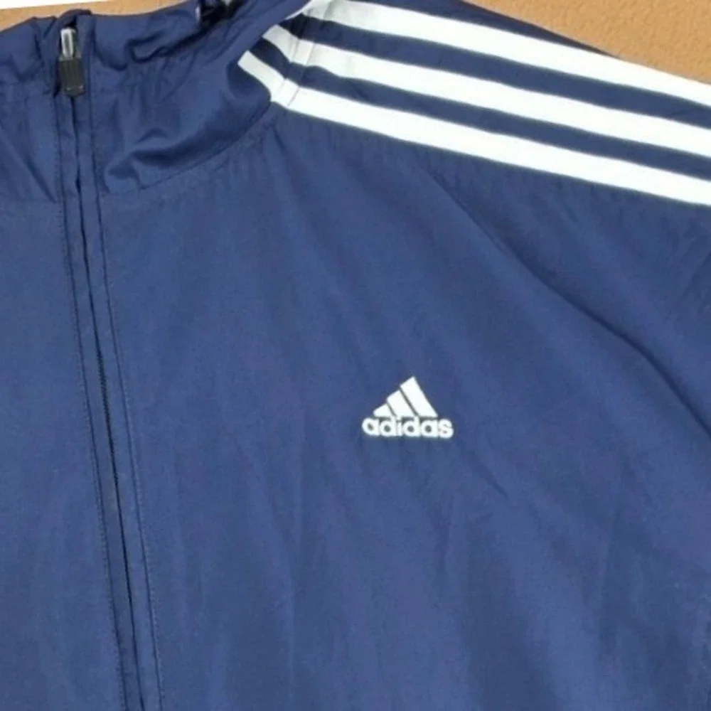 Adidas Mens Navy Blue 3-Stripe Hooded Mesh Lined Windbreaker Jacket Large 544144